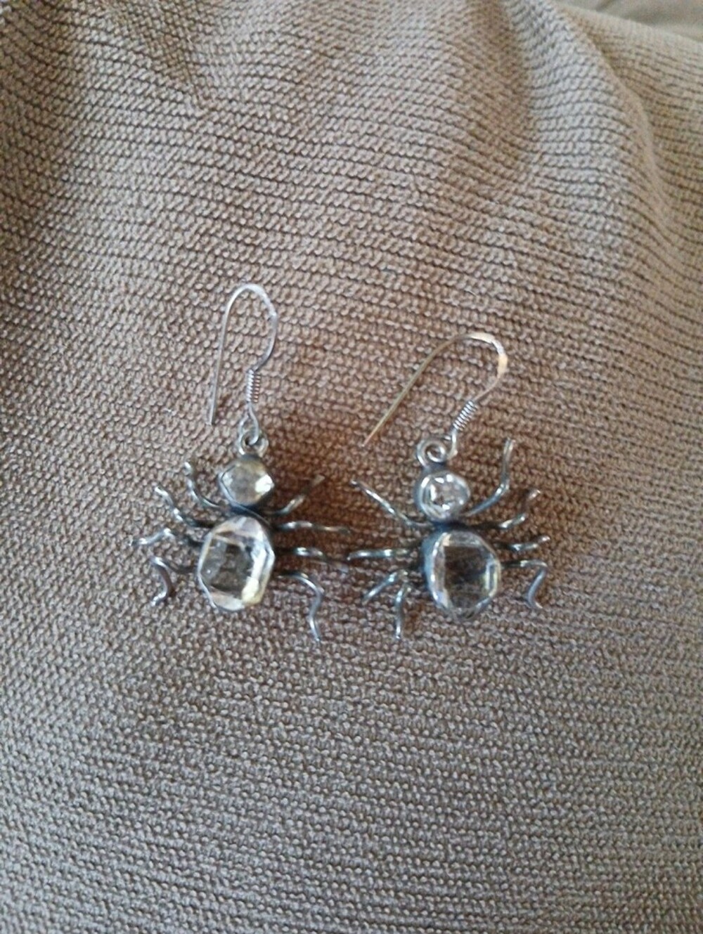 Crystal Spider Drop Dangle Artisan Earrings 925 Sterling Clear